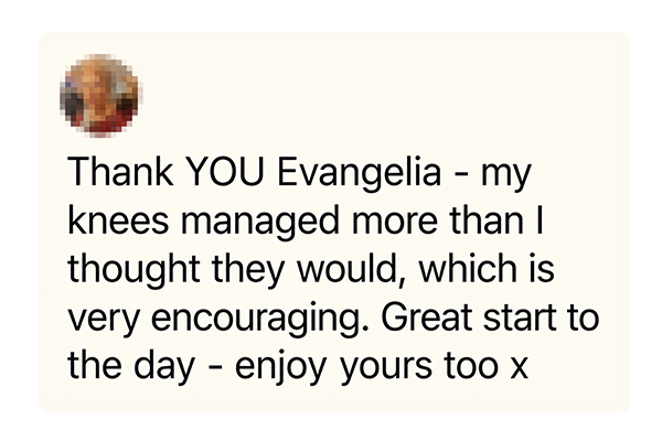 Client message screenshot showing positive feedback about Movimiento